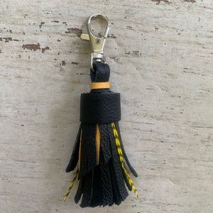 Full grain black leather boho tassel